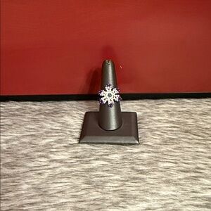Elegant Purple and White Beaded Ring - anillo floresita huichol size 8